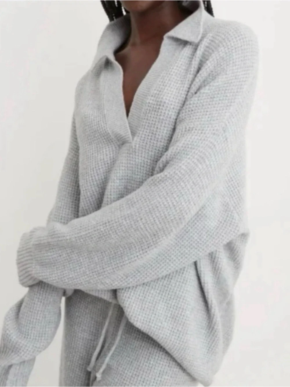 Aerie Cozyup Waffle Knit Polo Sweater